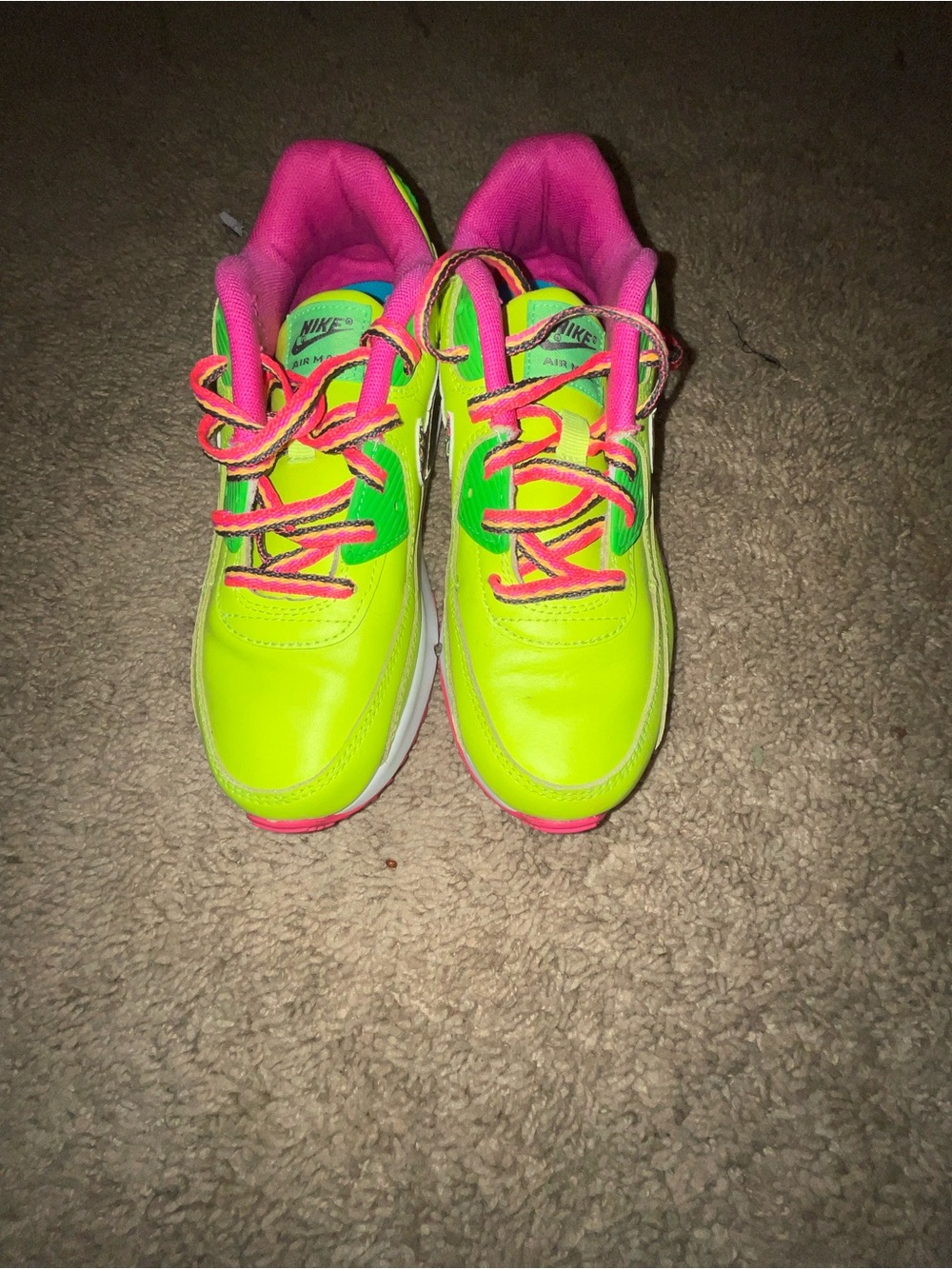 Nike Kids Neon Yellow and Hot Pink Athletic Sneakers